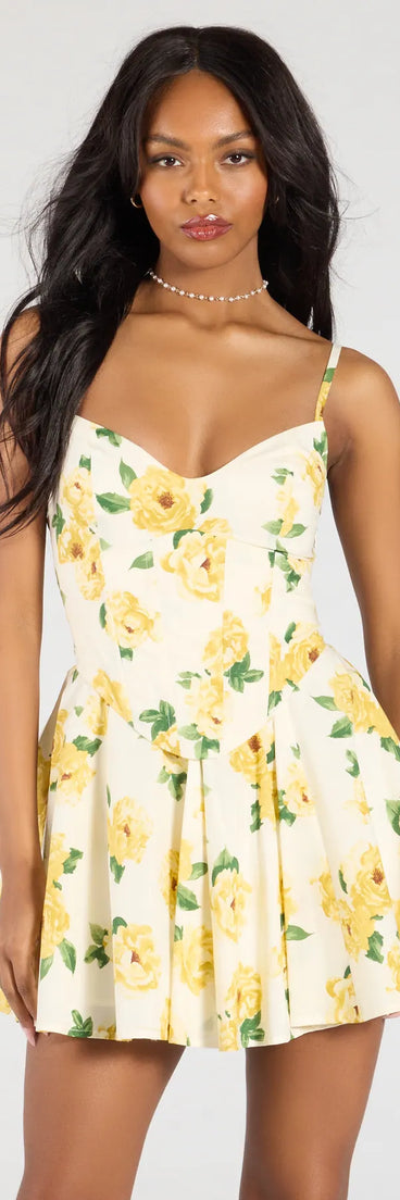 Feel confident and photo-ready in the Kissed By Blooms Corset Skater Floral Dress, a white graduation dress perfect for 2025 ceremonies and parties.