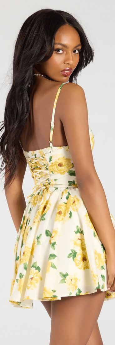 Whether you're headed to brunch or running errands, the Kissed By Blooms Corset Skater Floral Dress in white delivers effortless style in a breathable, go-to casual dress.