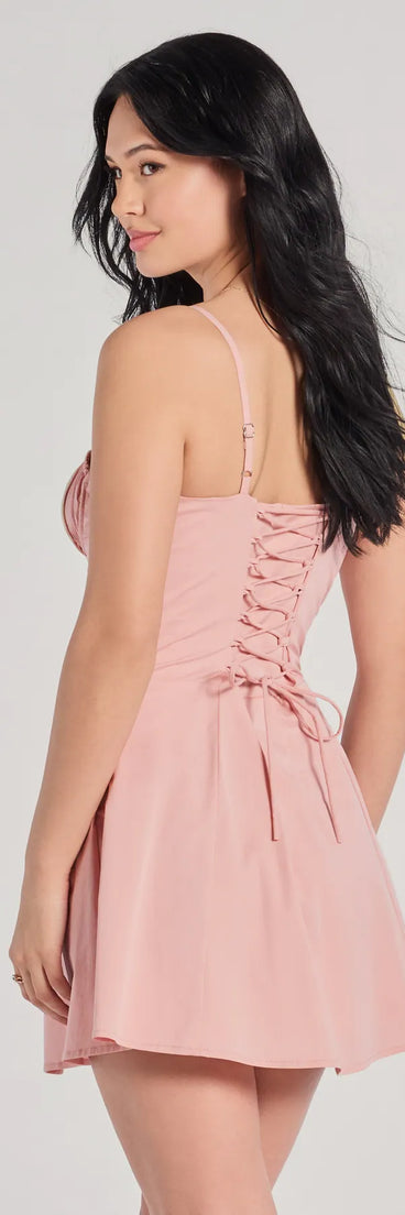 Such A Sweetheart Corset Lace-Up A-Line Short Dress in pink, a stunning graduation dress with a flattering fit and elevated details, perfect for grad dinners or commencement celebrations.