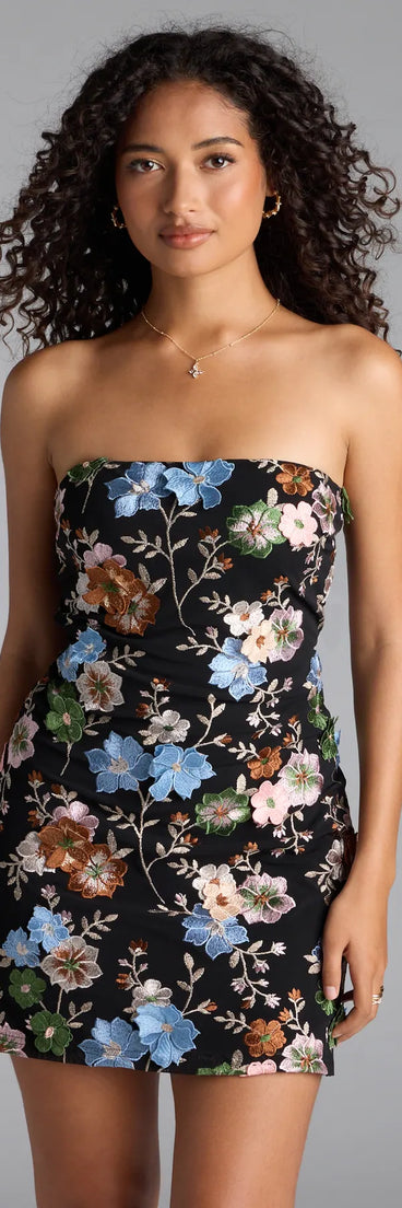 The Flowery Dream Floral Embroidered A-Line Mini Dress is your new go-to black dress—effortless, versatile, and made to update your fall style in seconds.