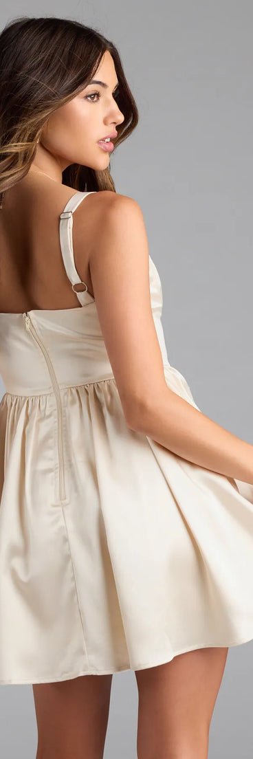 Shine with confidence, elegance, and standout style in the Crowd Pleaser Satin Skater Dress—a ivory graduation dress designed with a fresh silhouette and the latest trends.