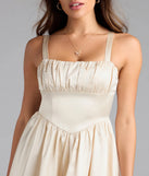 Shine with confidence, elegance, and standout style in the Crowd Pleaser Satin Skater Dress—a ivory graduation dress designed with a fresh silhouette and the latest trends.