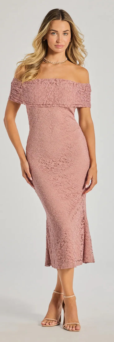 Effortless Romance Lace Off-The-Shoulder Midi Dress | Windsor Effortless Romance Lace Off-The-Shoulder Midi Dress | Windsor
