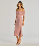 Celebrate the special day in the Effortless Romance Lace Off-The-Shoulder Midi Dress, a mauve country wedding guest dress with soft, romantic details that blend charm and sophistication.