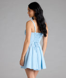 The Bold New Look Corset Lace-Up Linen Skater Dress in light blue brings sleek style to any graduation outfit, from cap and gown to after-party.