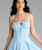 The Bold New Look Corset Lace-Up Linen Skater Dress in light blue brings sleek style to any graduation outfit, from cap and gown to after-party.