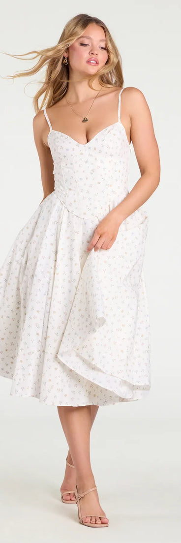 Feel confident and photo-ready in the Dream Of Me Corset Lace-Up Floral Midi Dress, a ivory graduation dress perfect for 2025 ceremonies and parties.
