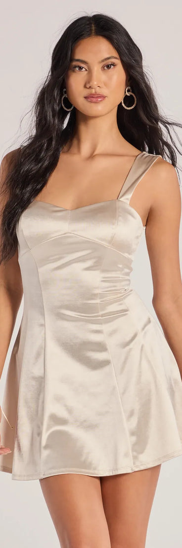 Shine with confidence, elegance, and standout style in the Chic Darling Sweetheart Satin Skater Dress—a ivory graduation dress designed with a fresh silhouette and the latest trends.