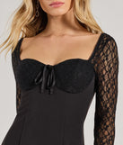 Make a bold statement in the Show Me Romance Lace Long Sleeve A-Line Mini Dress in black, the perfect spring dress for weddings, cocktail hours, nights out, and/or seasonal celebrations.