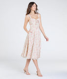 Make a bold statement in the Captivating Blooms Corset A-Line Floral Midi Dress in ivory, the perfect spring dress for weddings, cocktail hours, nights out, and/or seasonal celebrations.
