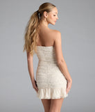 Flaunt your silhouette in the tight Romance Dreamer Strapless Bodycon Lace Mini Dress in ivory, a bodycon dress that empowers your look with bold style and effortless edge.