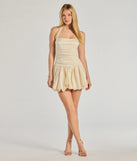 Make a bold statement in the Darling Glam Satin Drop Waist Bubble Skater Dress in ivory, the perfect spring dress for weddings, cocktail hours, nights out, and/or seasonal celebrations.