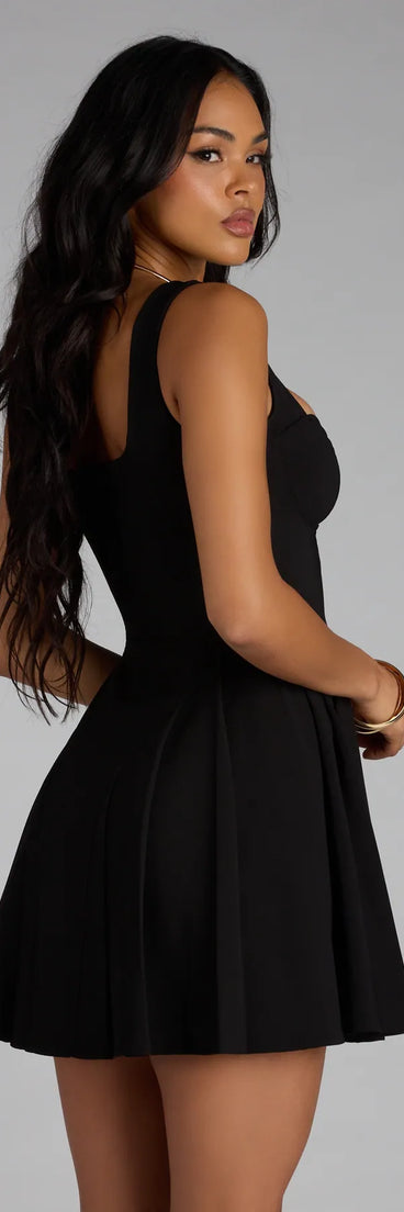 Style your seasonal looks with the Adorably Trendy Zip-Front Skater Dress, a trend-right, black fall dress designed for any plan on your calendar with new and unqiue details.