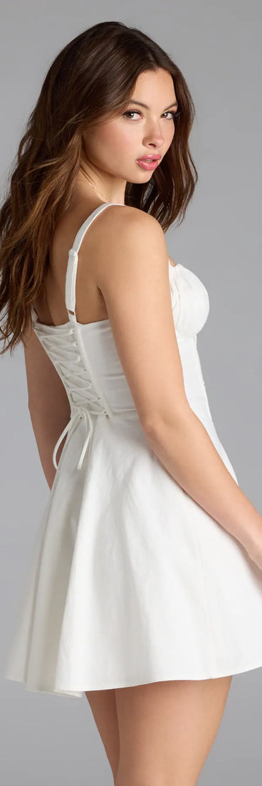 Whether you're headed to brunch or running errands, the Bold New Look Corset Lace-Up Linen Skater Dress in white delivers effortless style in a breathable, go-to casual dress.