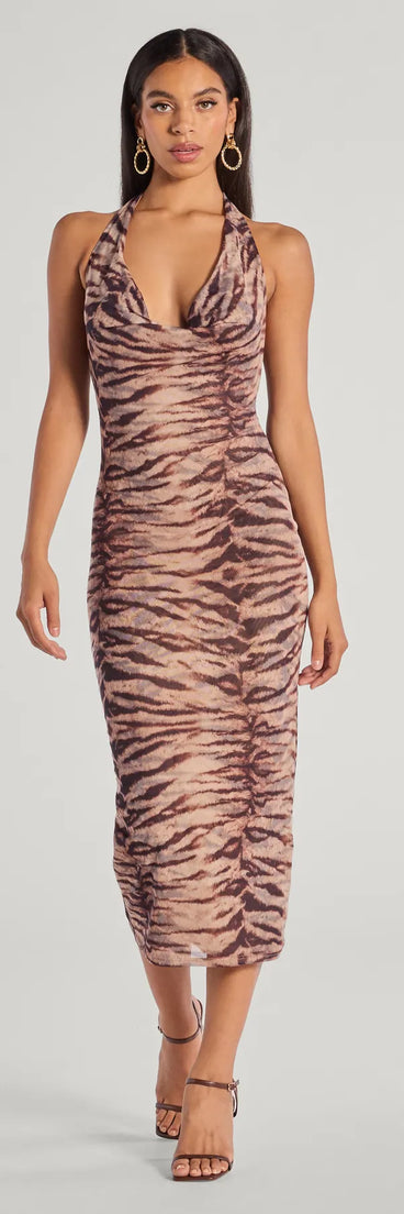 Sultry And Sassy Zebra Print Halter Midi Dress | Windsor Sultry And Sassy Zebra Print Halter Midi Dress | Windsor