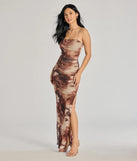 Celebrate the special day in the Ravishing Florals High-Slit Ruched Maxi Dress, a brown country wedding guest dress with soft, romantic details that blend charm and sophistication.