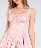 Own every entrance in the Flirt It Up Floral Jacquard Satin Corset Skater Dress, a mauve party dress perfect for milestone birthdays and grad parties, or dancing through summer nights and unforgettable bachelorette celebrations.