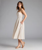 The Love's A Picnic Strapless Gingham A-Line Midi Dress in ivory brings sleek style to any graduation outfit, from cap and gown to after-party.