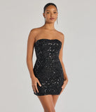 Cutest Style Sequin Bow Strapless Lace-Up Mini Dress, a trendy black mini dress featuring modern details and a fresh seasonal hue, perfect for creating chic 2025 looks.
