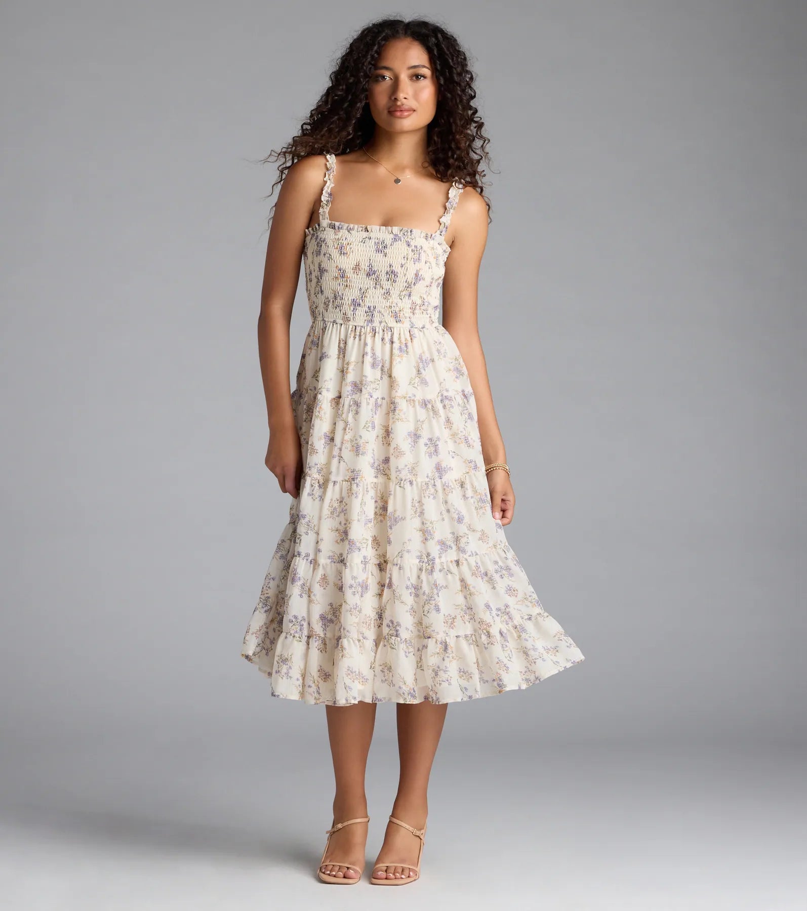 3COLOUR★Chiffon floral dress ドレス 318 Effortless Love Ruffled Floral Chiffon Midi Dress | Windsor