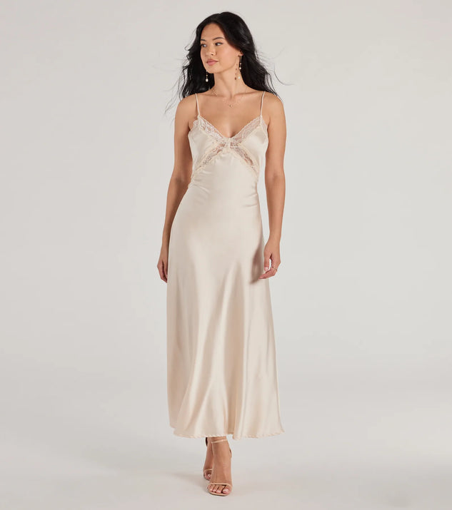 chinese dress ladies Ethereal Beauty Satin and Lace Long Slip Dress
