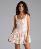 Feel confident and photo-ready in the All Day Cuteness Floral Corset Skater Dress, a ivory graduation dress perfect for 2025 ceremonies and parties.
