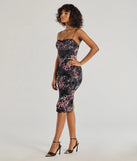 The Flawless Look Flocked Floral Mesh Bodycon Midi Dress is a stylish black floral dress featuring a fresh seasonal print and flattering design, perfect for garden parties, bridal showers, outdoor concerts, or everyday summer styling.