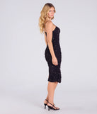 Own the evening in the Alluring Glamour Rhinestone And Pearl Mesh Midi Dress in black, a summer cocktail dress perfect for rooftop parties and stylish soirées.
