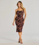 Celebrate the special day in the Flawless Look Flocked Floral Mesh Bodycon Midi Dress, a burgundy country wedding guest dress with soft, romantic details that blend charm and sophistication.