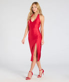 With its mid-calf hem and popular flattering fit, the Radiate Flirtiness Halter Slit Midi Dress in red nails the balance of trend and ease, redefining go-to midi dresses for any occasion.
