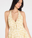 Make a bold statement in the Dressing For Sunshine Halter Floral Skater Dress in ivory, the perfect spring dress for weddings, cocktail hours, nights out, and/or seasonal celebrations.