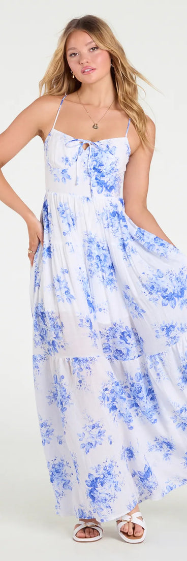Step into milestone moments with the Sunshine Dream Open Tie Back Floral Maxi Dress, a standout in white dresses perfect for birdal showers, Easter celebrations, and 2025 grad looks.