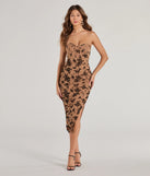 With its mid-calf hem and popular flattering fit, the Timeless Beauty Flocked Floral Mesh Strapless Midi Dress in camel brown nails the balance of trend and ease, redefining go-to midi dresses for any occasion.