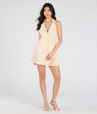Step into milestone moments with the Total Delight Collar V-Neck Pleated Mini Dress, a standout in ivory dresses perfect for birdal showers, Easter celebrations, and 2025 grad looks.