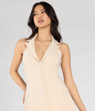 Make a bold statement in the Total Delight Collar V-Neck Pleated Mini Dress in ivory, the perfect spring dress for weddings, cocktail hours, nights out, and/or seasonal celebrations.