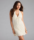 Shine with confidence, elegance, and standout style in the So Sweet Halter A-Line Lace Mini Dress—a ivory graduation dress designed with a fresh silhouette and the latest trends.