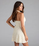 Shine with confidence, elegance, and standout style in the So Sweet Halter A-Line Lace Mini Dress—a ivory graduation dress designed with a fresh silhouette and the latest trends.