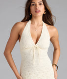 Shine with confidence, elegance, and standout style in the So Sweet Halter A-Line Lace Mini Dress—a ivory graduation dress designed with a fresh silhouette and the latest trends.