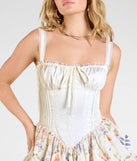 Make a bold statement in the Sweet Babe Corset Drop Waist Floral Skater Dress in ivory, the perfect spring dress for weddings, cocktail hours, nights out, and/or seasonal celebrations.