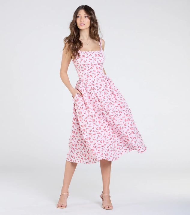 With its mid-calf hem and popular flattering fit, the Sunshine Charm Rose Floral A-Line Midi Dress in pink nails the balance of trend and ease, redefining go-to midi dresses for any occasion.