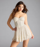 Feel confident and photo-ready in the Found Love Corset Rhinestone Lace Skater Dress, a ivory graduation dress perfect for 2025 ceremonies and parties.