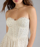 Feel confident and photo-ready in the Found Love Corset Rhinestone Lace Skater Dress, a ivory graduation dress perfect for 2025 ceremonies and parties.