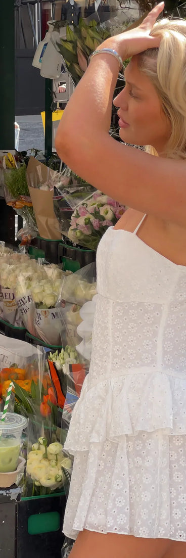 Shine with confidence, elegance, and standout style in the Pretty Days Ahead Ruffle Eyelet Skater Dress—a white graduation dress designed with a fresh silhouette and the latest trends.