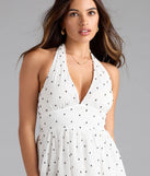 Shine with confidence, elegance, and standout style in the Cutesy Girl Polka Dot Skater Dress—a white graduation dress designed with a fresh silhouette and the latest trends.