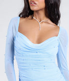Own every entrance in the Essential Glamour Rhinestone Pearl Mini Dress, a light blue party dress perfect for milestone birthdays and grad parties, or dancing through summer nights and unforgettable bachelorette celebrations.