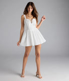 Shine with confidence, elegance, and standout style in the Sweetest Style Lace-Up Eyelet Skater Dress—a white graduation dress designed with a fresh silhouette and the latest trends.