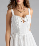 Shine with confidence, elegance, and standout style in the Sweetest Style Lace-Up Eyelet Skater Dress—a white graduation dress designed with a fresh silhouette and the latest trends.