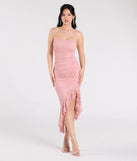 With its mid-calf hem and popular flattering fit, the Enchanted Moment Floral Ruffled Lace Midi Dress in pink nails the balance of trend and ease, redefining go-to midi dresses for any occasion.