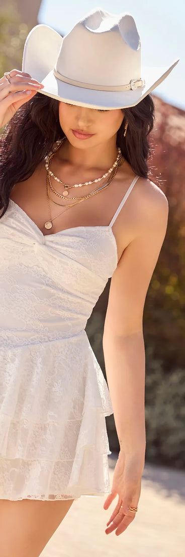 Feel confident and photo-ready in the Adorable Muse Ruffled Lace Skater Dress, a white graduation dress perfect for 2025 ceremonies and parties.