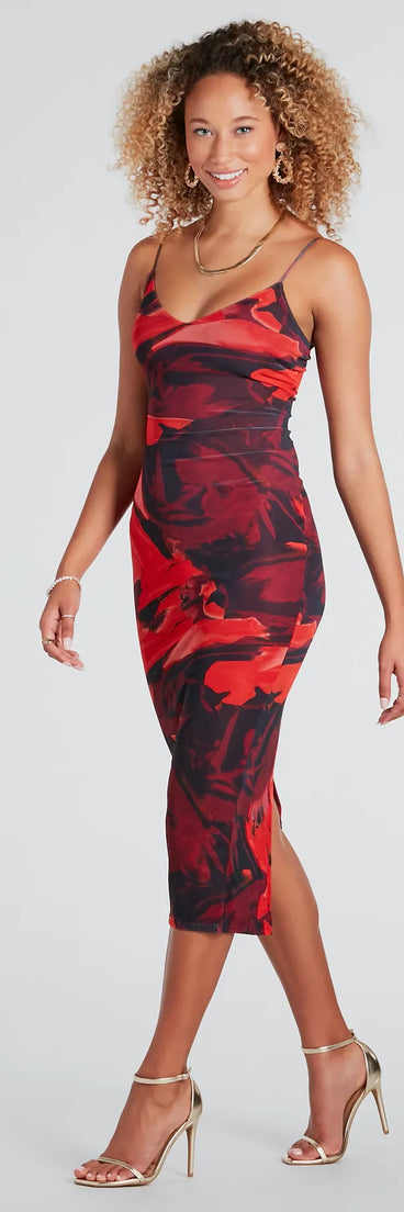 With its mid-calf hem and popular flattering fit, the Stunning One V-Neck Abstract Midi Dress in red nails the balance of trend and ease, redefining go-to midi dresses for any occasion.